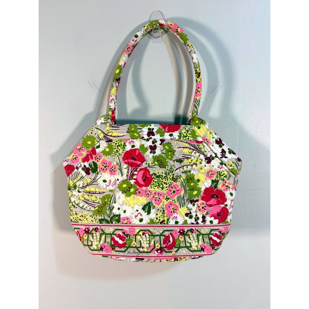 Vera Bradley‎ Make Me Blush Quilted Cotton Shoulder Bag Tote Pink Green Grey